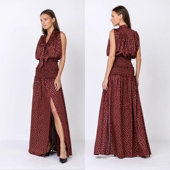 Current Air Dresses & Skirts - Host Pick Current Air Gold Foil Smocked Maxi Dress